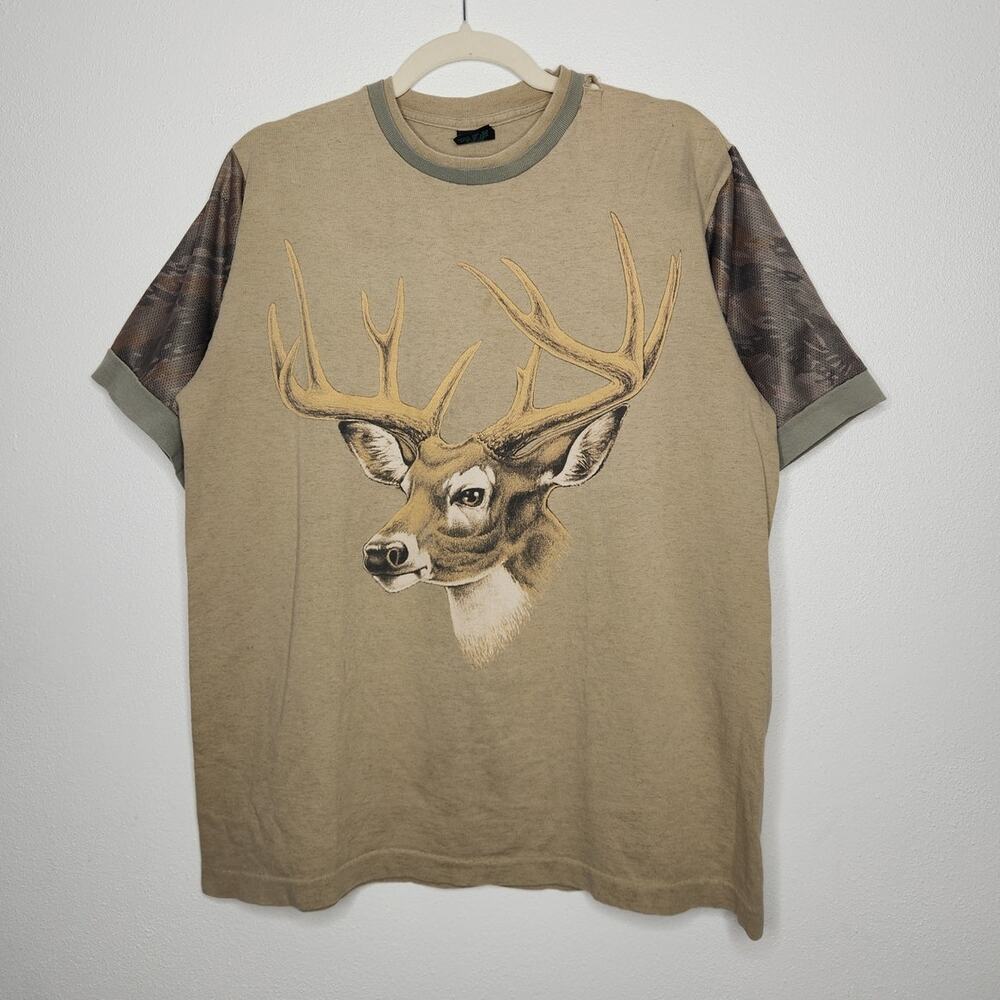 Vintage Buck Deer Nature Camo Art Cut Sew Portrait 90s 80s Hunt Fish Medium